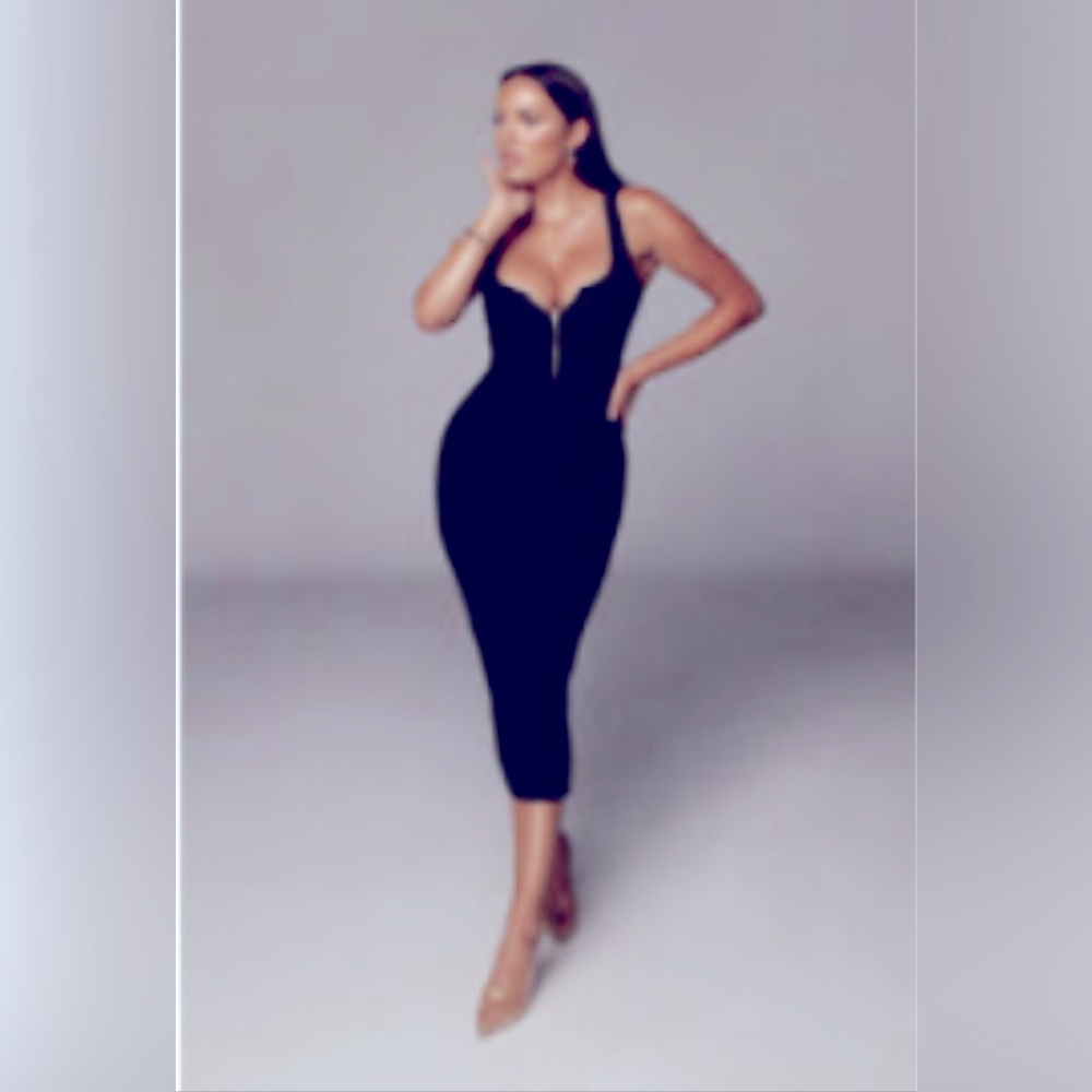 JLUXLABEL BLACK GINA METALLIC RIBBED DRESS